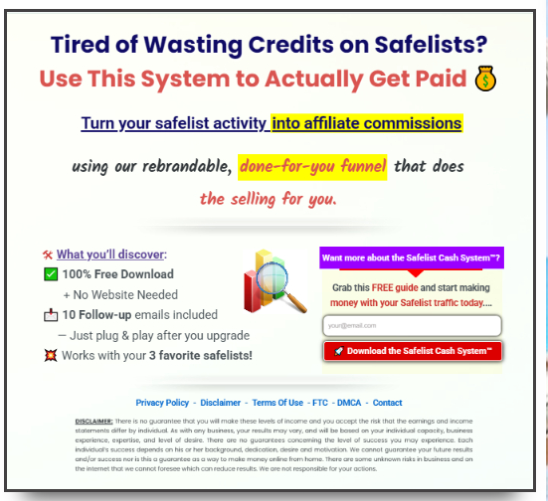 Safelist Cash System capture page 2