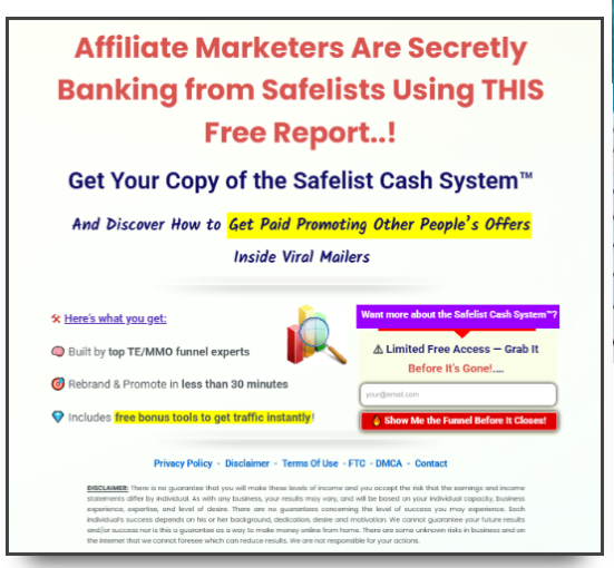 Safelist Cash System capture page 3